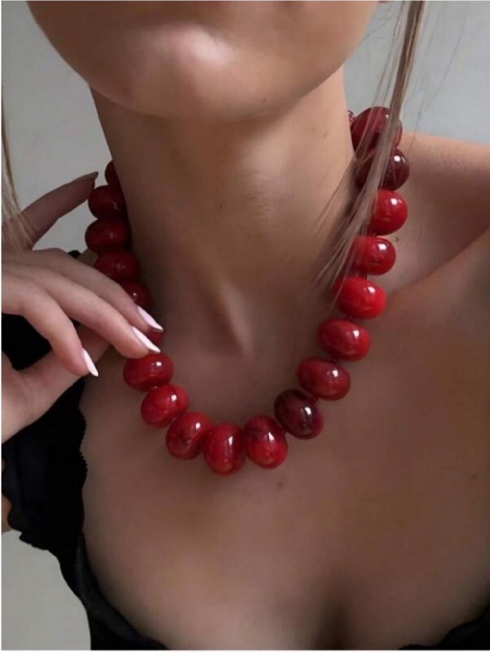 New! Cherry Red Marbled Chunky Beaded Dopamine Necklace NWOT
